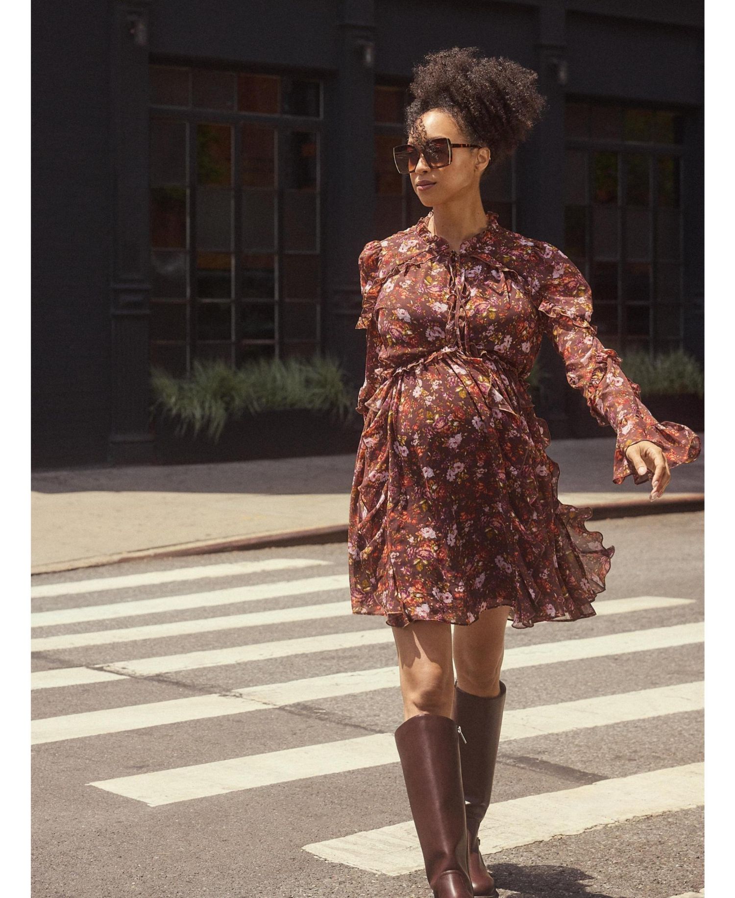 Maternity Empire-Waist Tiered-Ruffle Floral-Print Dress