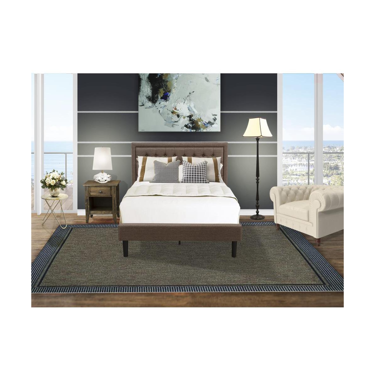 East West Furniture KD18F-1GA07 2 Pc Bed Set - Full Size Bed Frame Headboard with 1 Wooden Night Stand