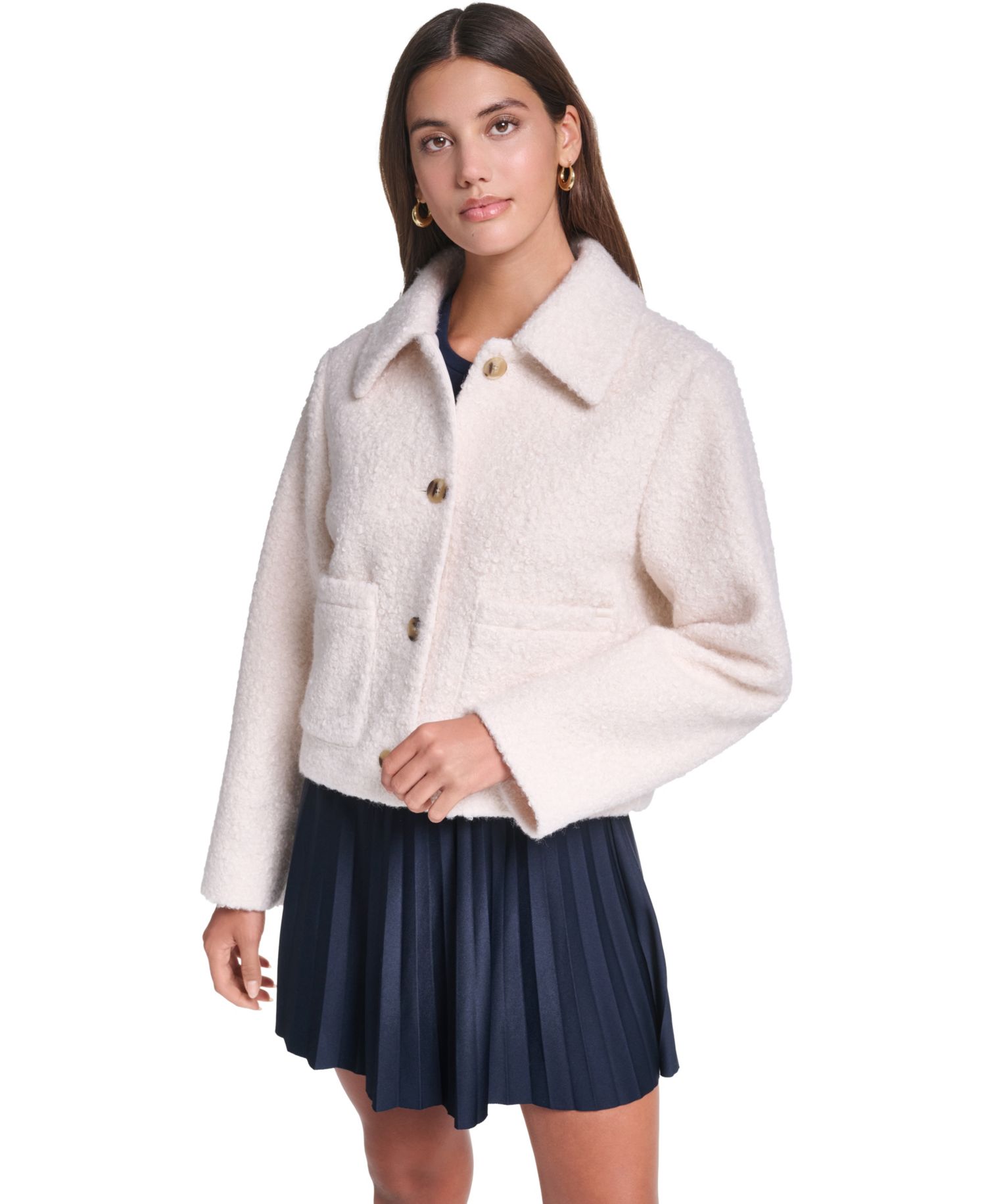 Women's Laydown Collar Cropped Boucl&eacute; Work Jacket