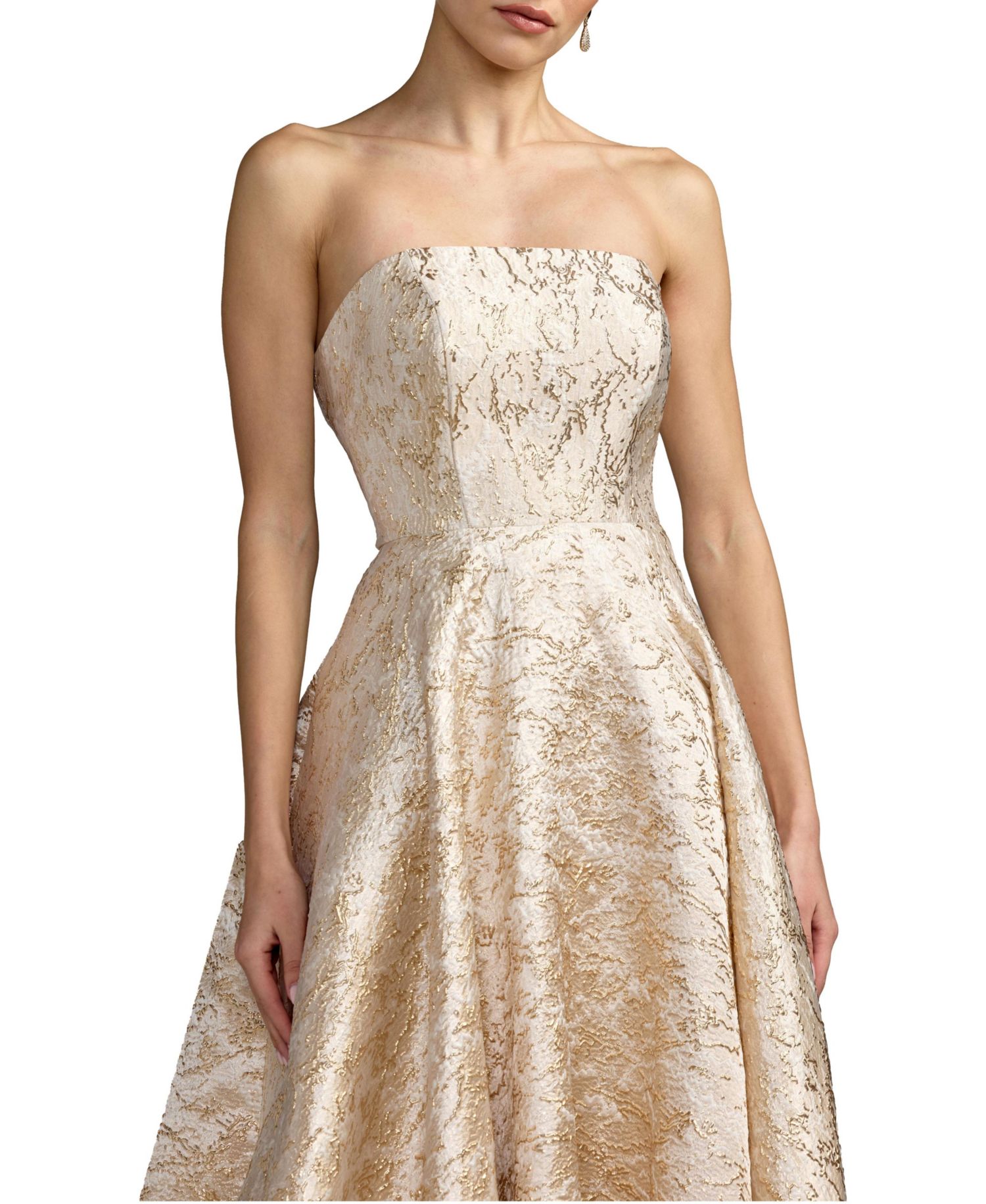 Women's Strapless Metallic Brocade Ball Gown