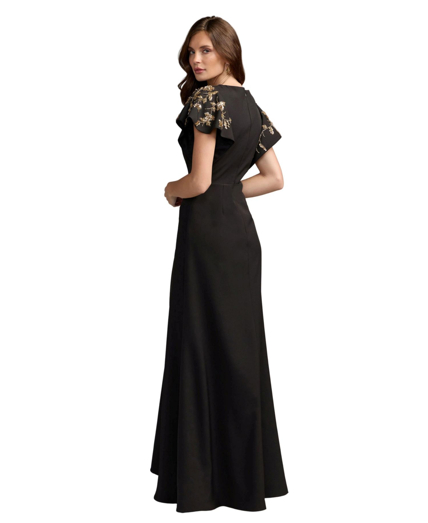 Petite Embellished Flutter-Sleeve Sheath Gown