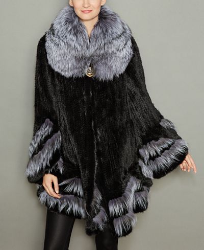 The Fur Vault Fox-Fur-Trim Knitted Mink Fur Coat