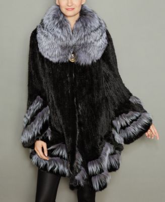 The Fur Vault Fox-Fur-Trim Knitted Mink Fur Coat & Reviews - The Fur Vault - Women - Macy&#39;s