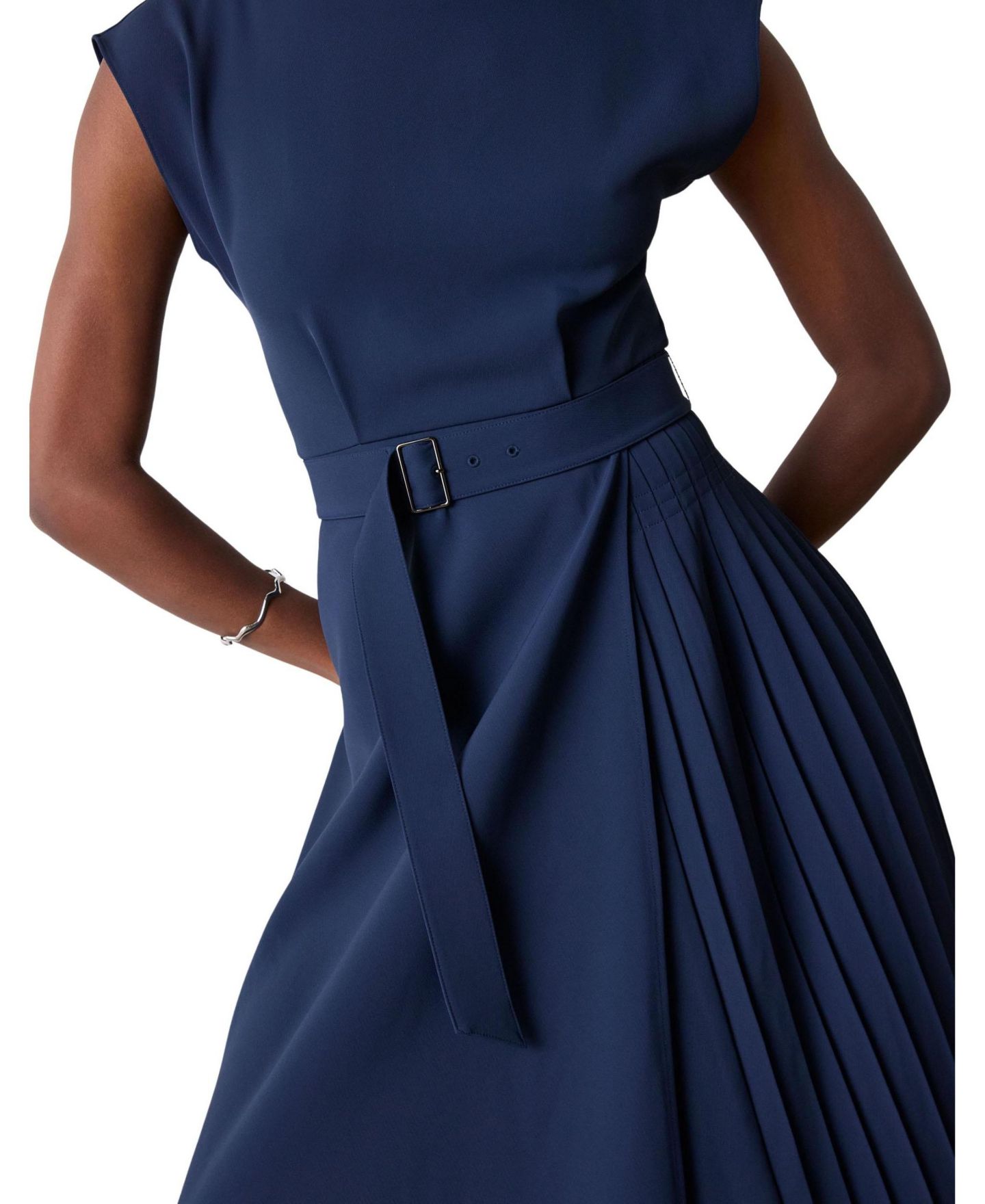 Женское платье Whistles Short-Sleeve Asymmetrical Pleated Midi, цвет: Тёмно-синий — фото 5