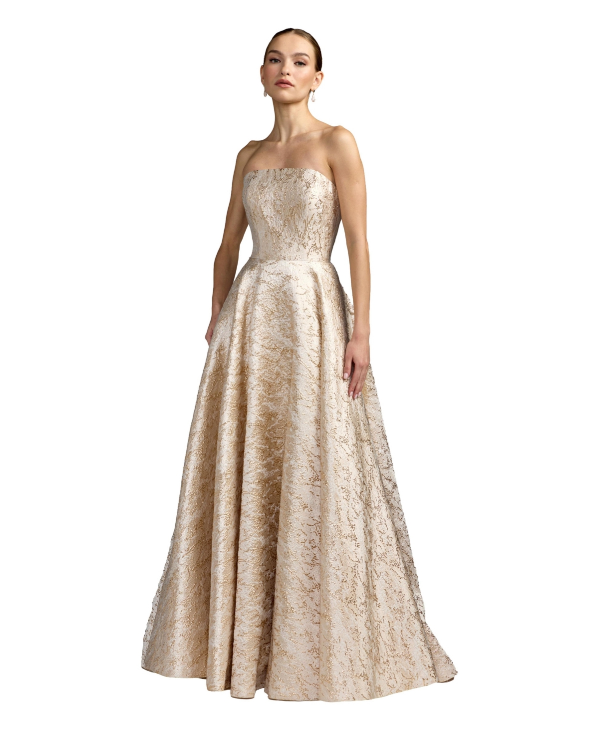 Mac Duggal Women's Strapless Metallic Brocade Ball Gown - Champagne gold