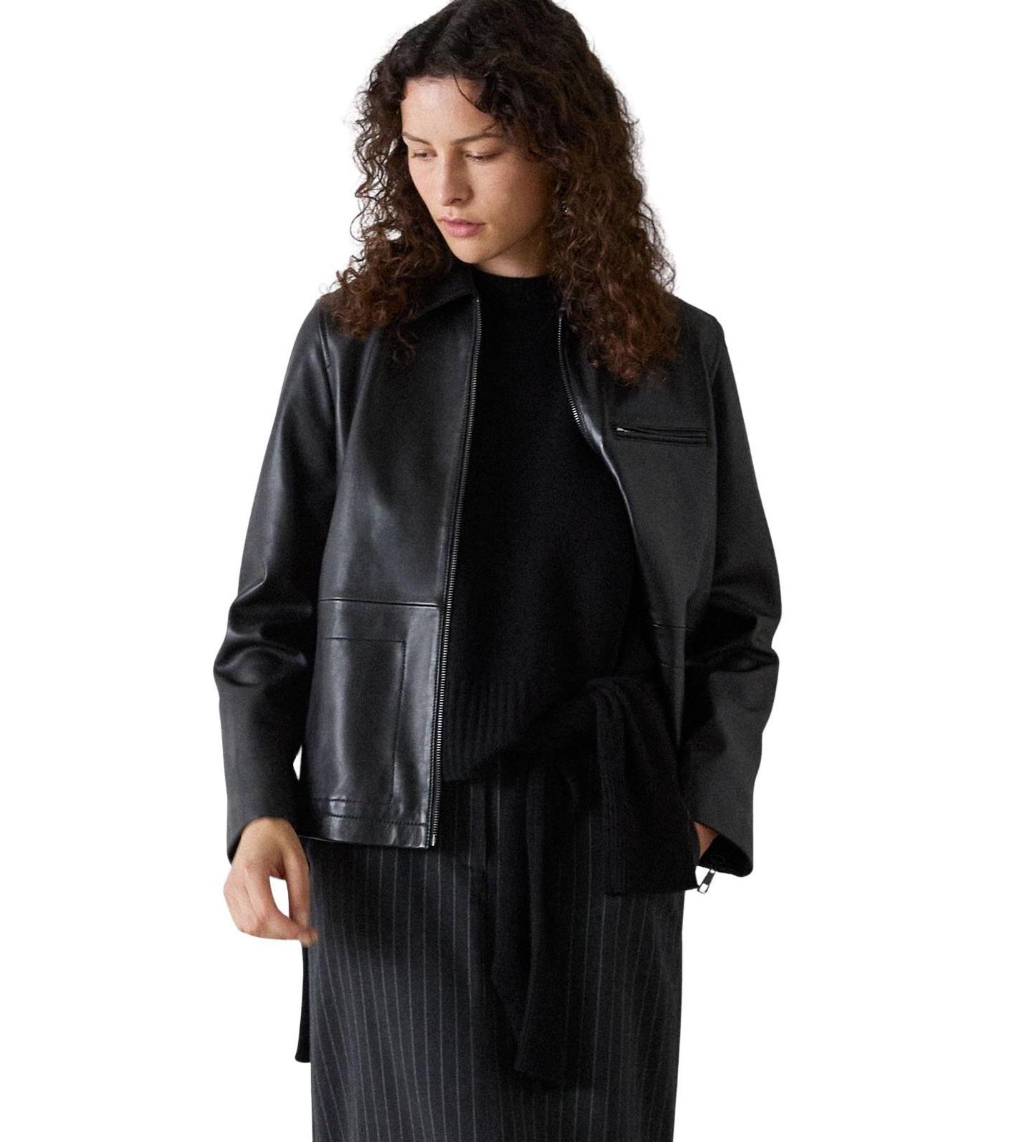 Женская куртка Whistles Kate Zip-Front Leather, цвет: Чёрный — фото 1