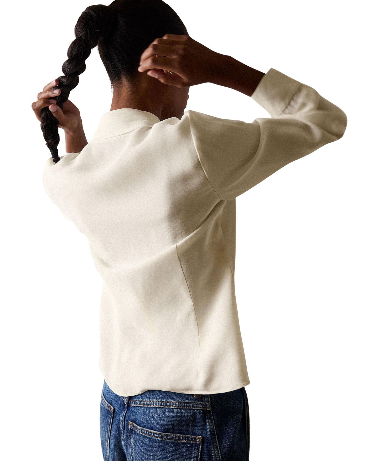 Женская блузка Whistles Long-Sleeve Tie-Neck Crepe, цвет: Слоновая кость — фото 4