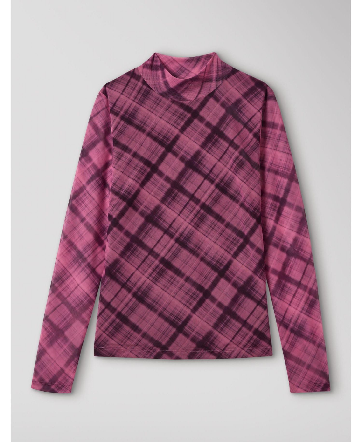 Women's Long-Sleeve Mock-Neck Check-Print Top