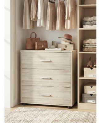 Wooden Storage Dresser with 3-Drawers, Nightstand with Food Pads