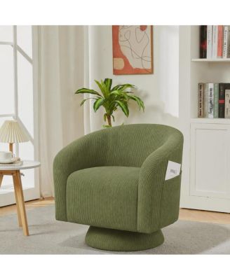 Modern 360 Degree Swivel Accent Corduroy Barrel Chair  for Living Room Bedroom Small Space, Green