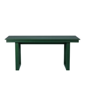 68" Outdoor HDPE Modern Rectangular Patio Dining Table With Umbrella Hole