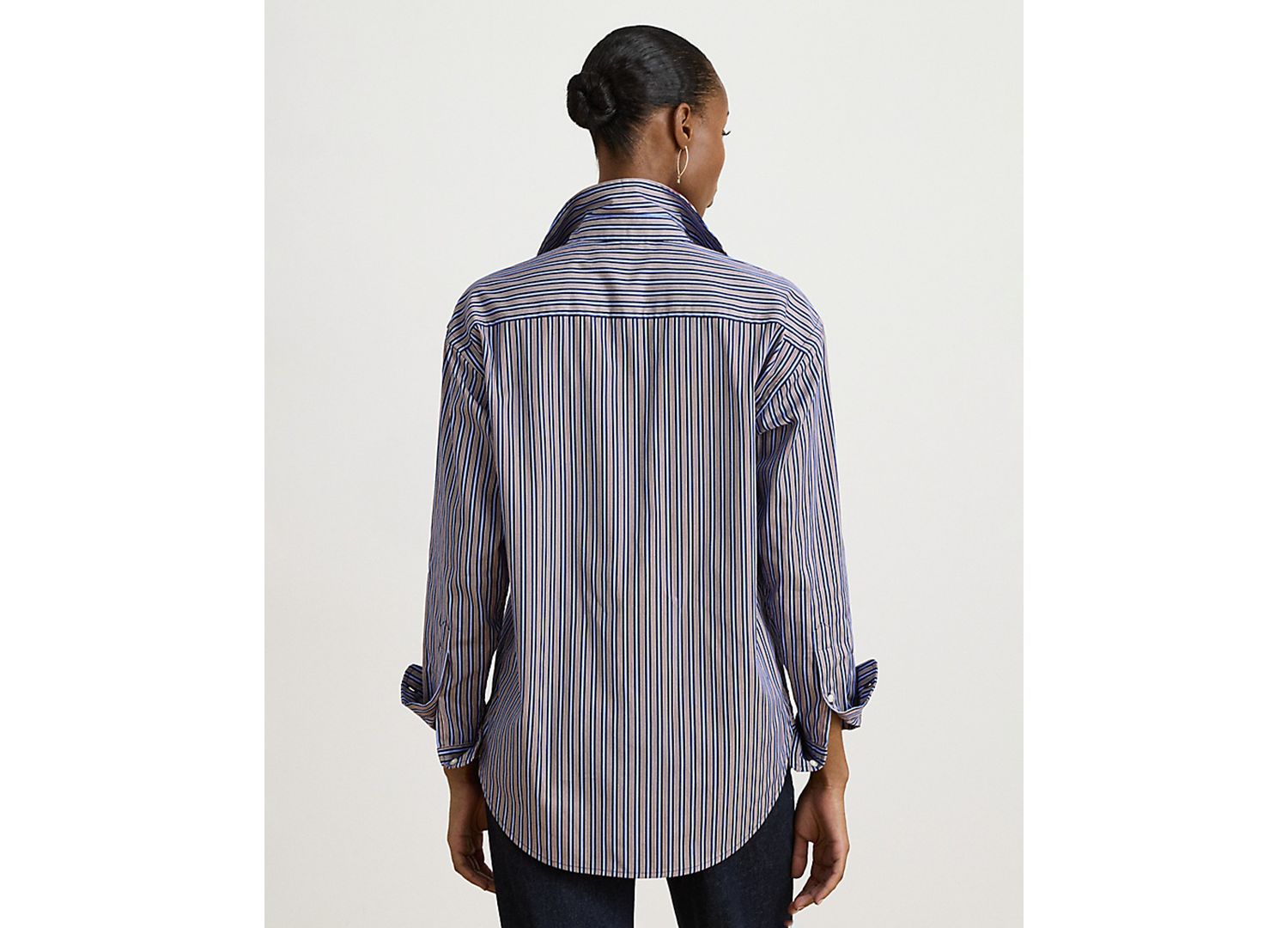 Petite Striped Point-Collar Relaxed-Fit Button-Down Shirt