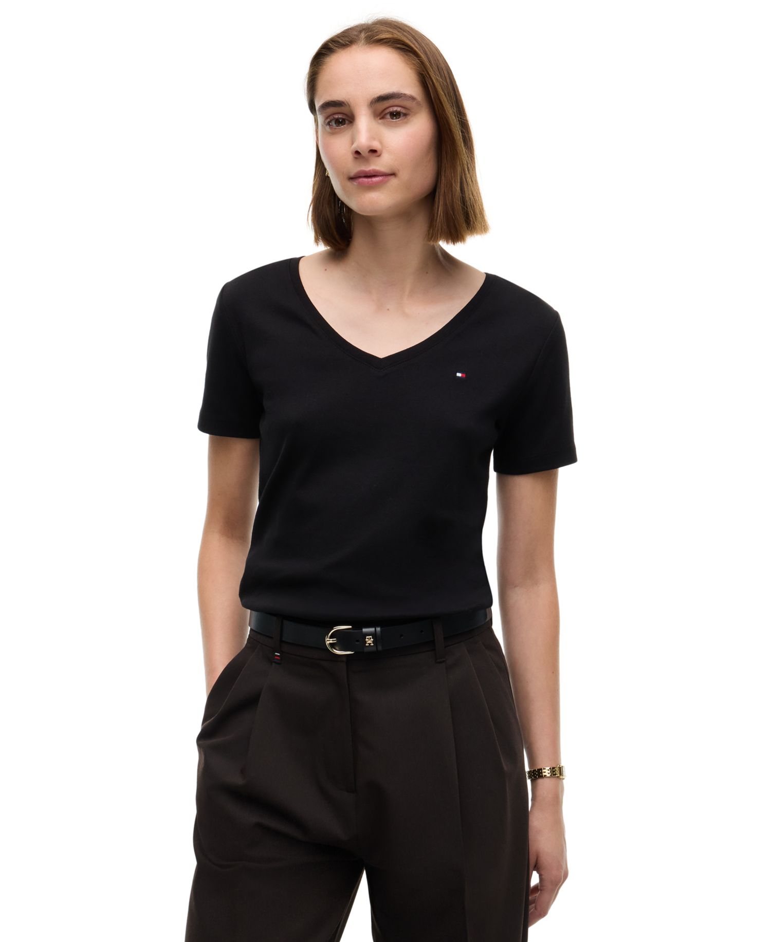 Women's Rib Slim V-Neck Short-Sleeve T-Shirt