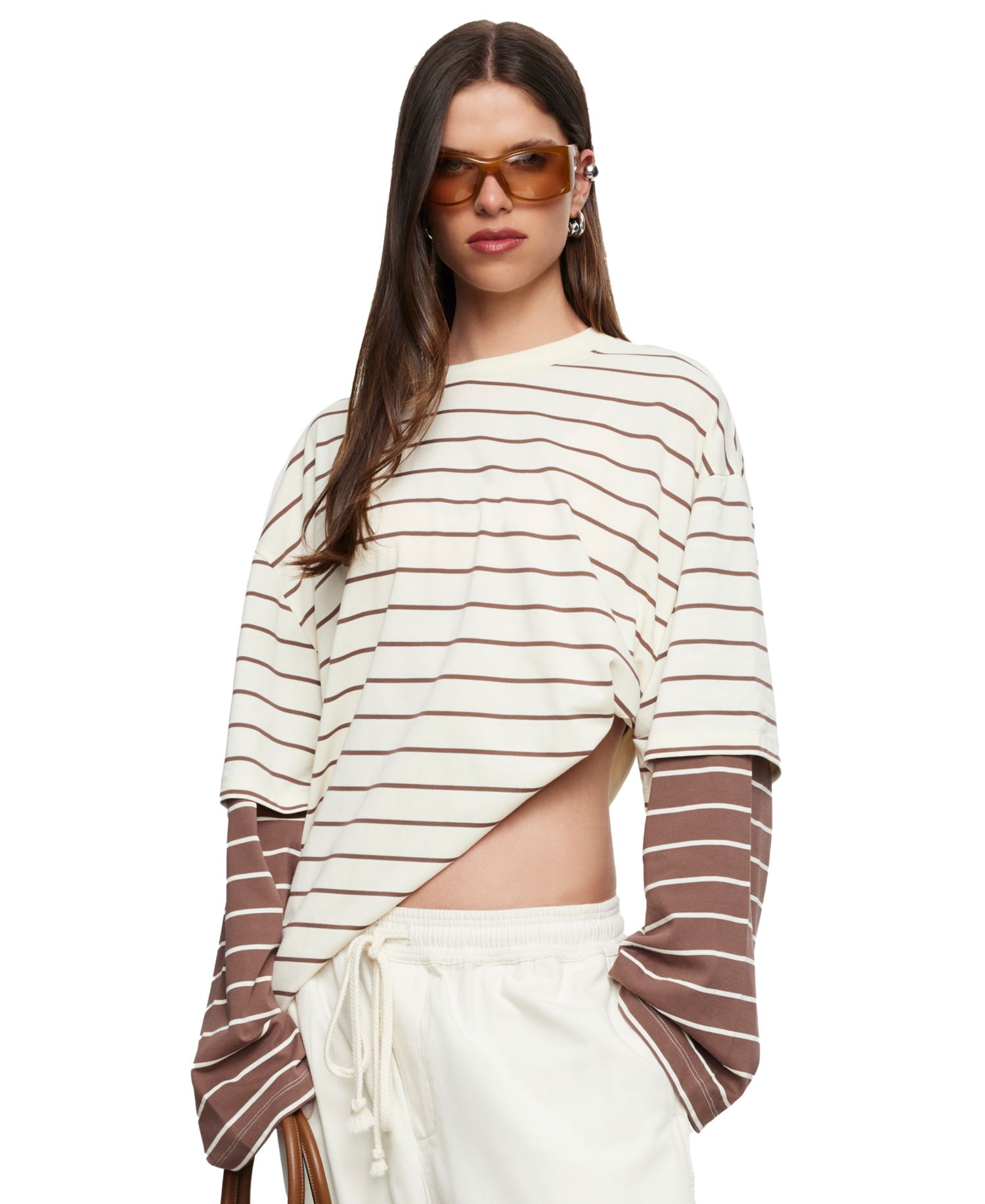 Women's Bottega Long-Sleeve Striped Oversized T-Shirt