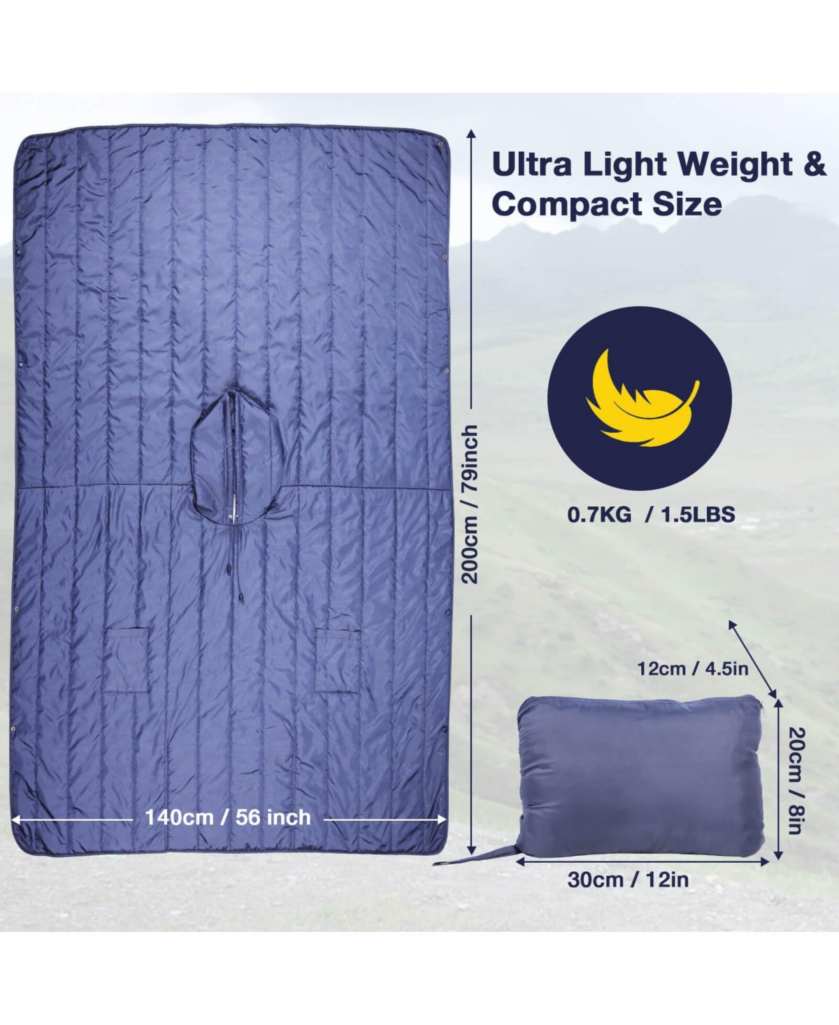 Piscifun Hooded Waterproof Windproof Fleece Stadium Blanket Portable Outdoor Wearable