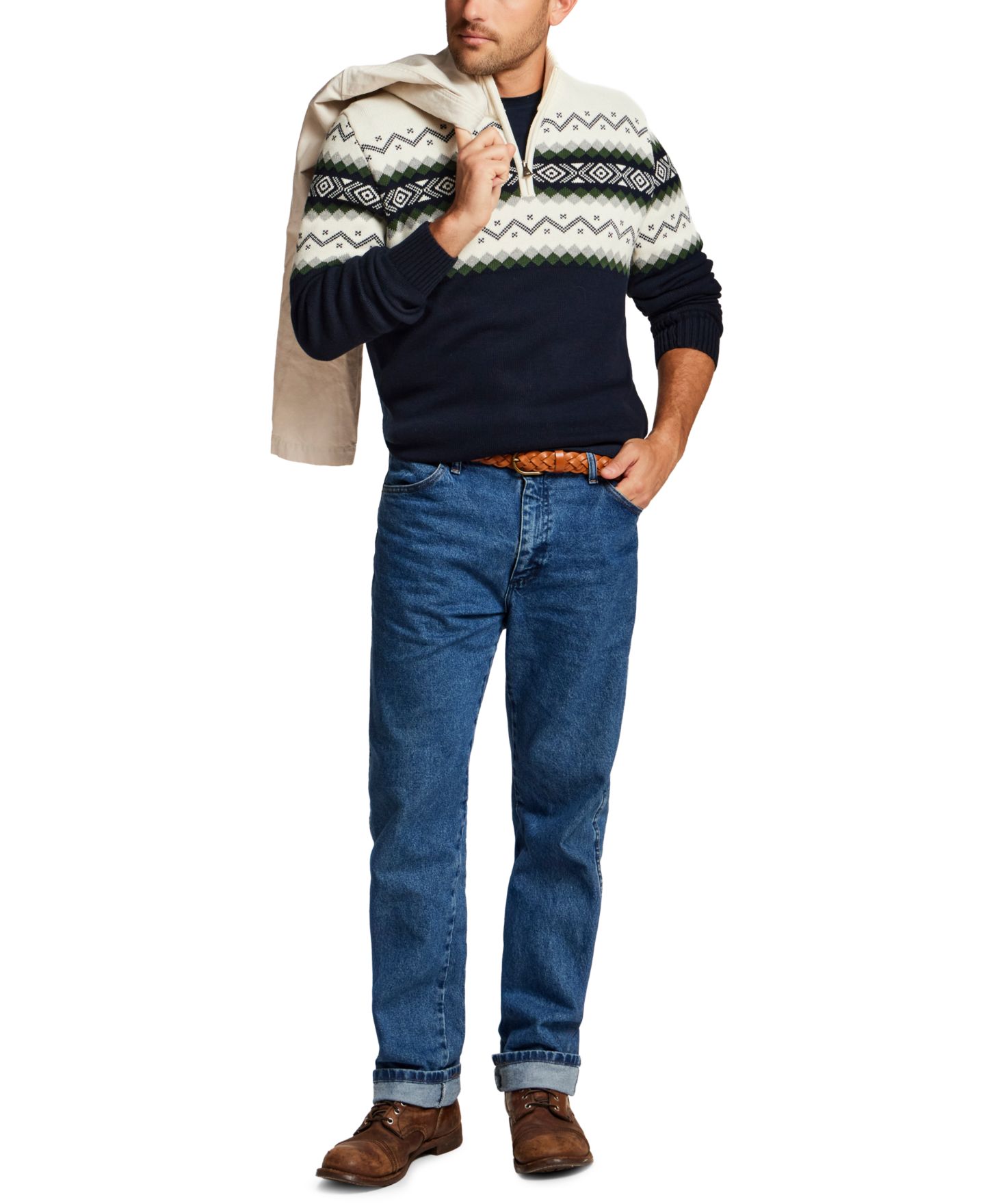 Мужской свитер Weatherproof Vintage Nordic Yoke Quarter-Zip Mock Neck, цвет: Тёмный тёмно-синий — фото 2
