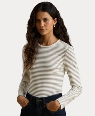 Women's Striped Cotton-Blend Long-Sleeve T-Shirt