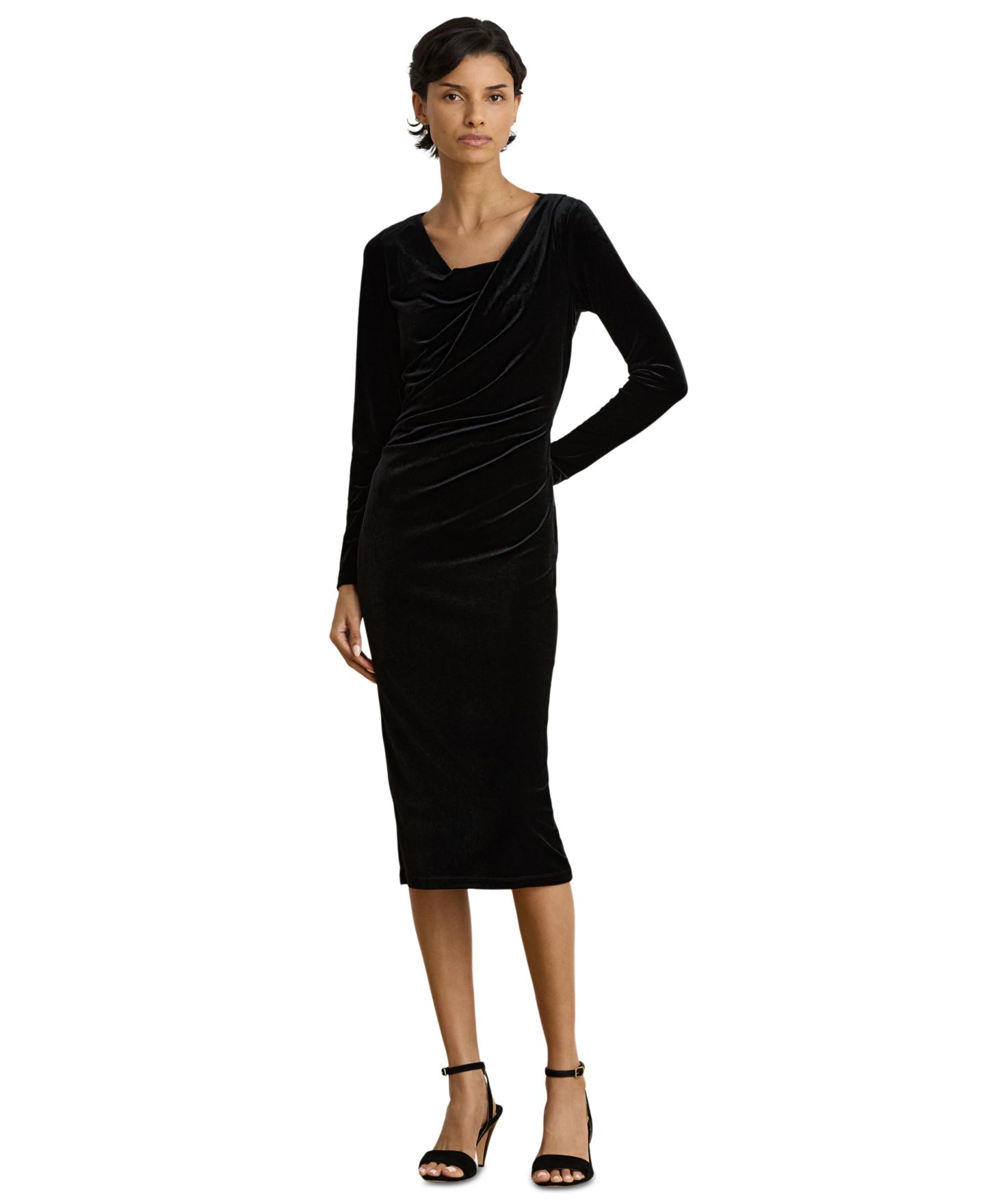 Женское платье Lauren Ralph Lauren Long-Sleeve Velvet Sheath, цвет: Чёрный бархатный — фото 1
