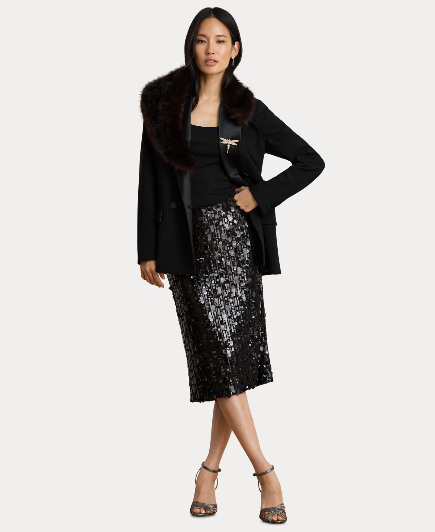 Женская юбка Lauren Ralph Lauren Sequined Midi Pencil, цвет: Чёрный — фото 2