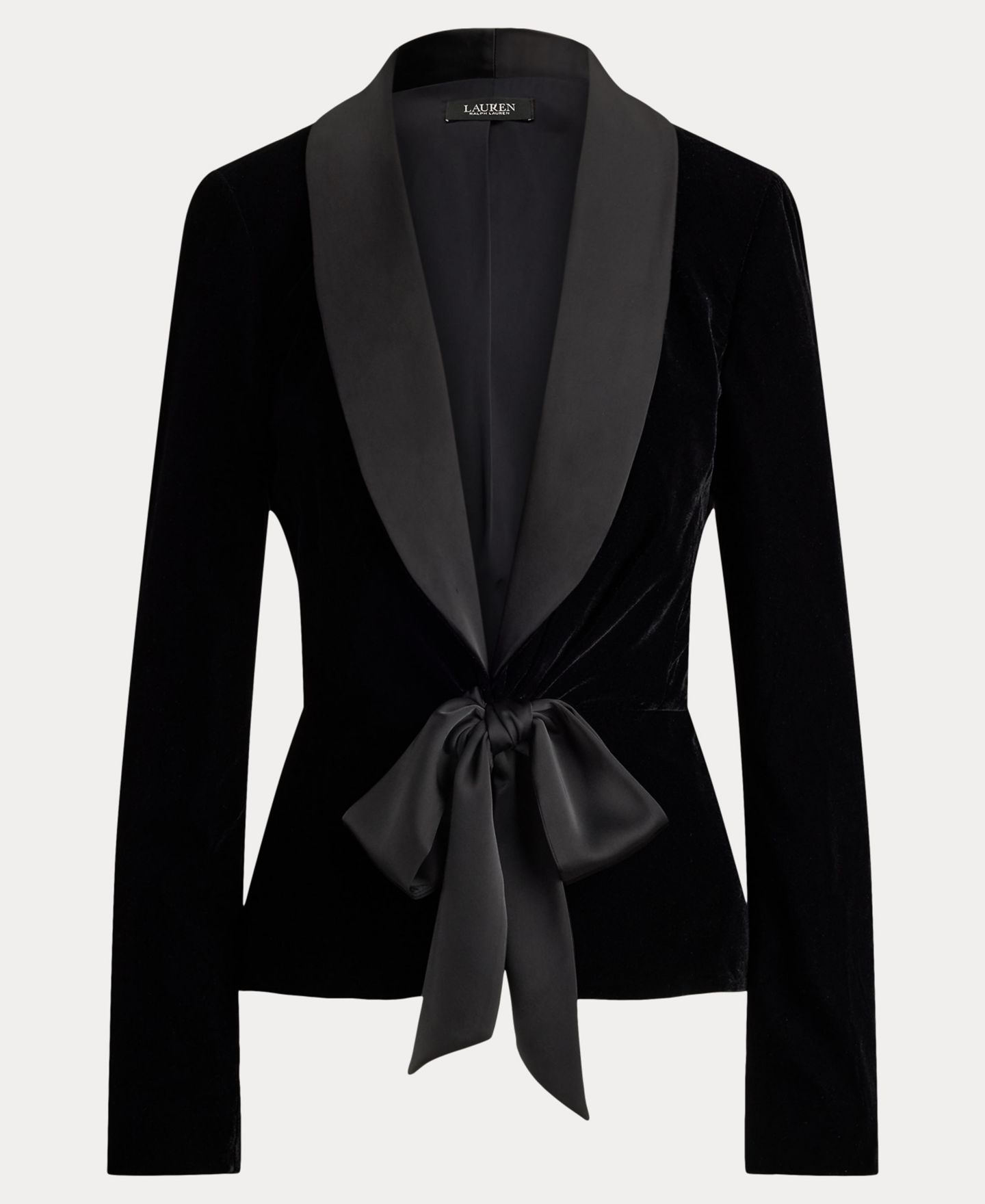 Женский пиджак Lauren Ralph Lauren Velvet Tie-Front Peplum Blazer, цвет: Чёрный бархатный — фото 7
