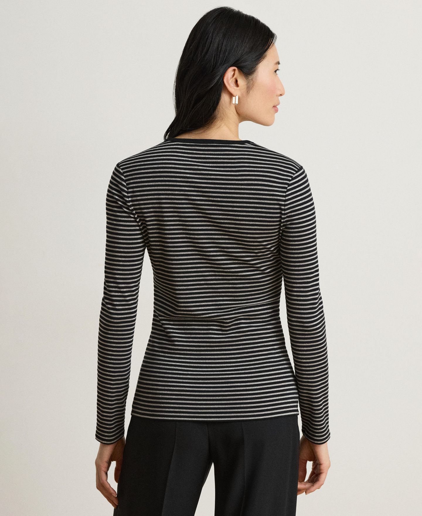 Женская футболка Lauren Ralph Lauren Striped Cotton-Blend Long-Sleeve, цвет: Чёрный / Оловянный — фото 5