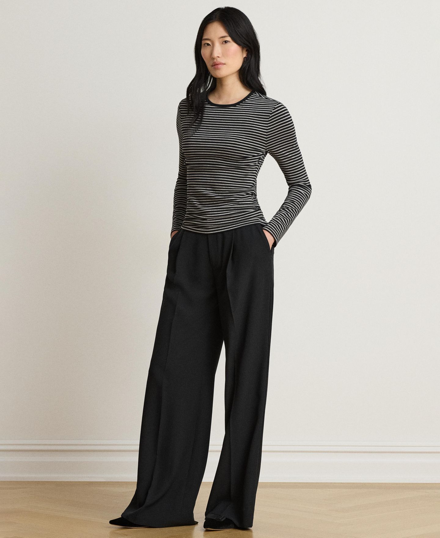 Женская футболка Lauren Ralph Lauren Striped Cotton-Blend Long-Sleeve, цвет: Чёрный / Оловянный — фото 3