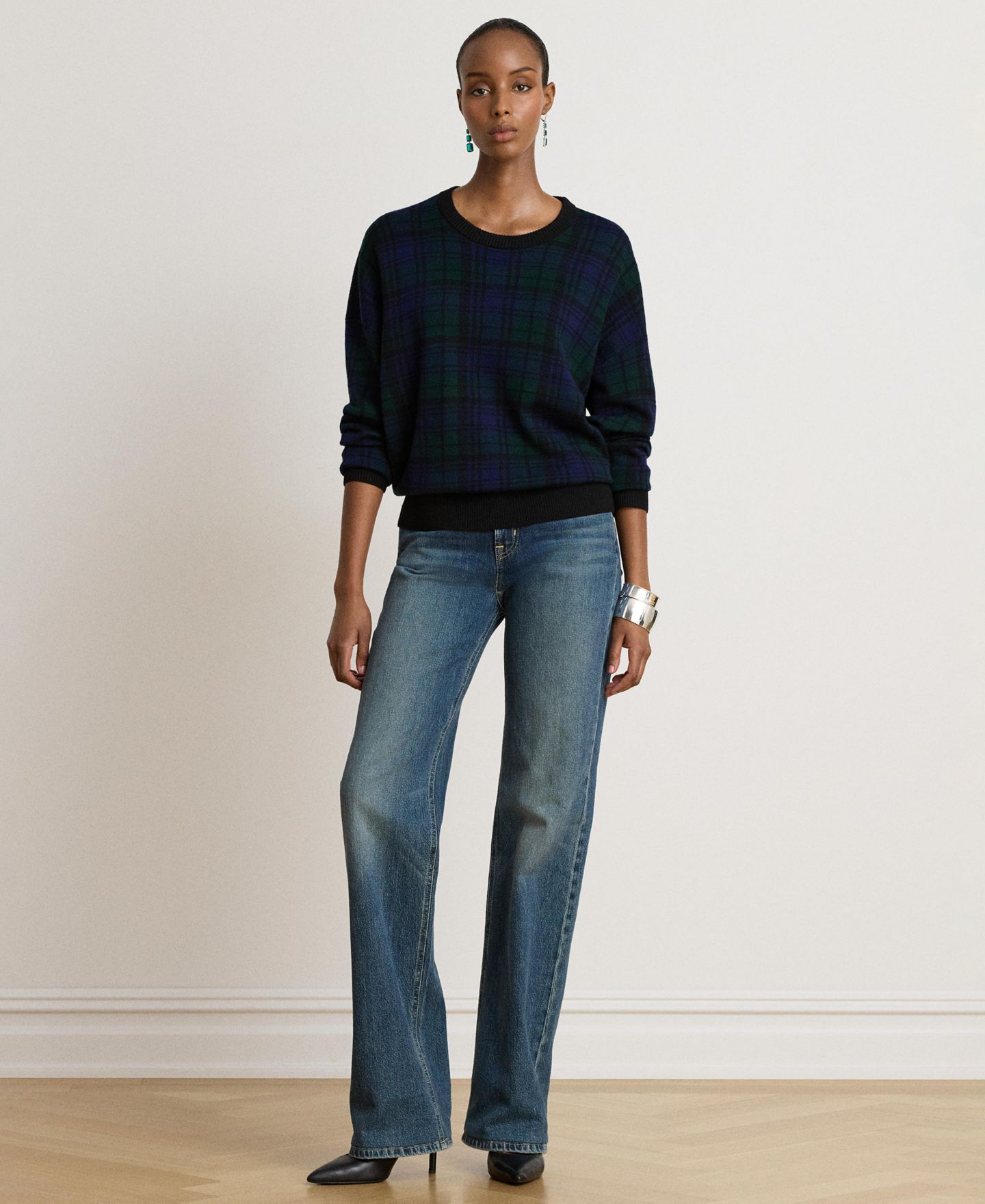 Женские часы Lauren Ralph Lauren Black Watch Plaid Wool Crewneck Sweater, цвет: Чёрный разноцветный — фото 2