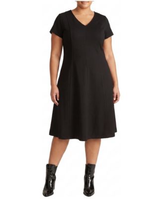 Plus Size Lucinda V-Neck Fit-and-Flare Ponte Midi Dress