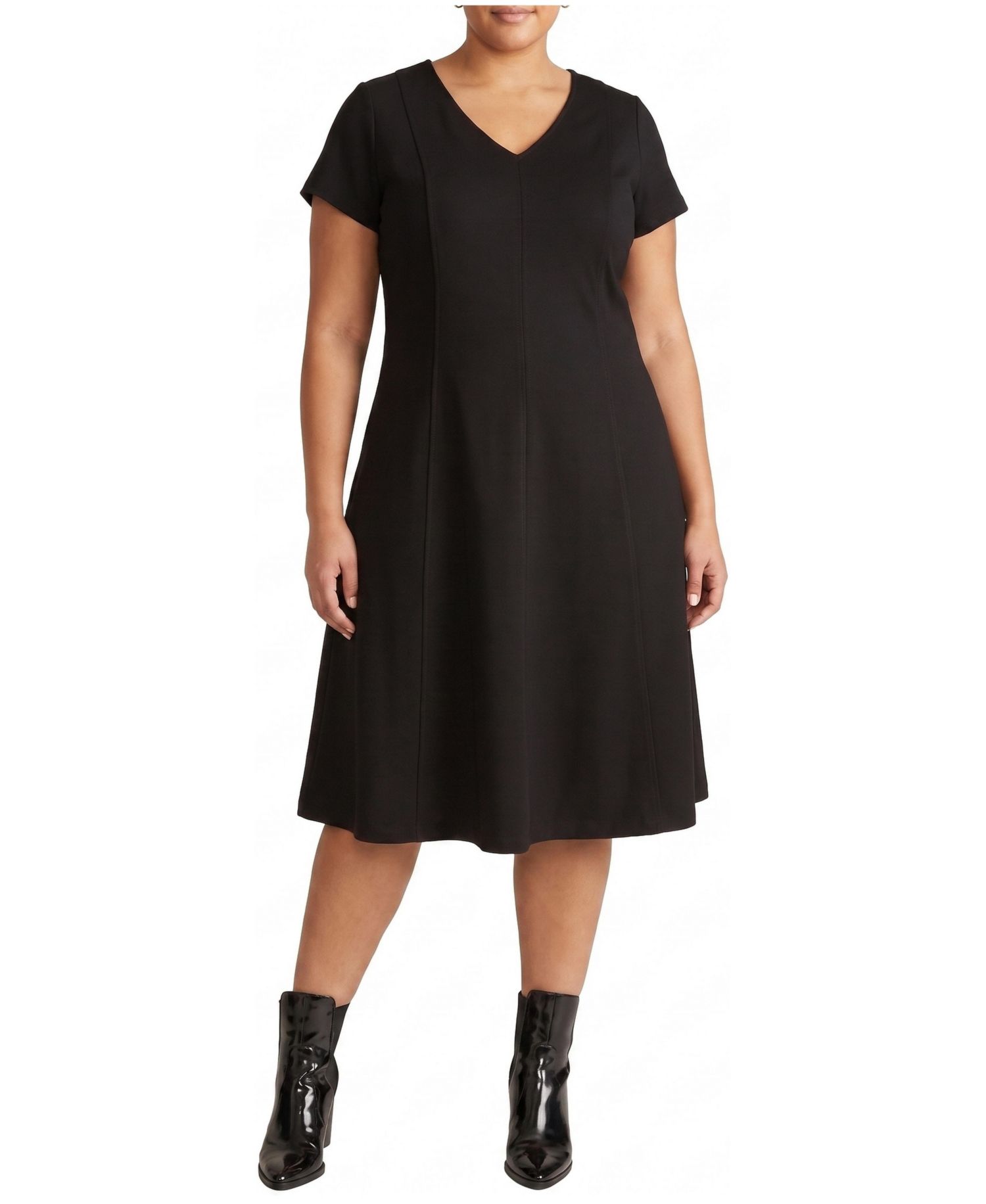 Plus Size Lucinda V-Neck Fit-and-Flare Ponte Midi Dress