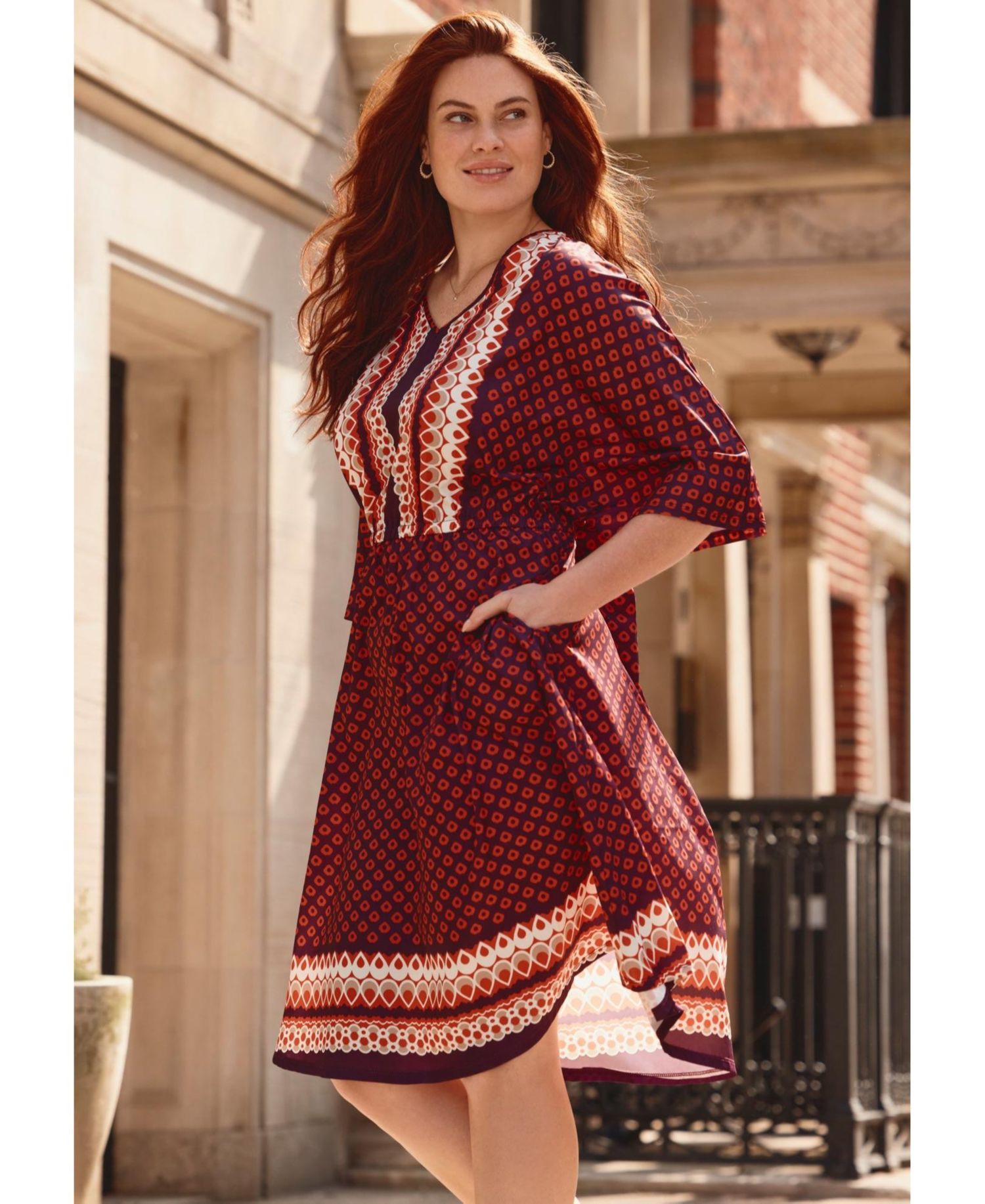 Plus Size Juliette Boho Smocked-Waist Dolman-Sleeve Satin Dress