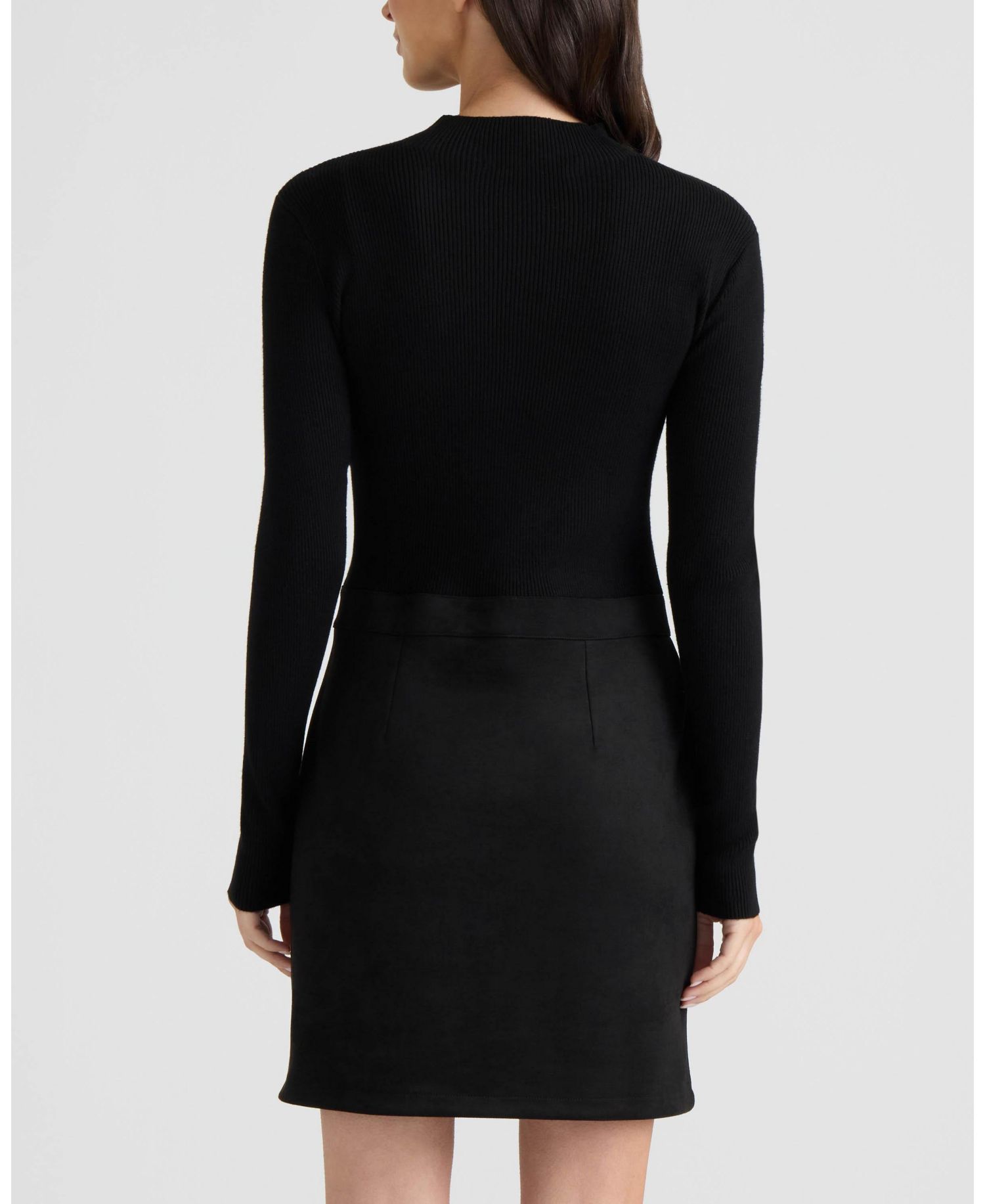 Women's Long-Sleeve Mock-Neckline Ribbed-Knit Dress
