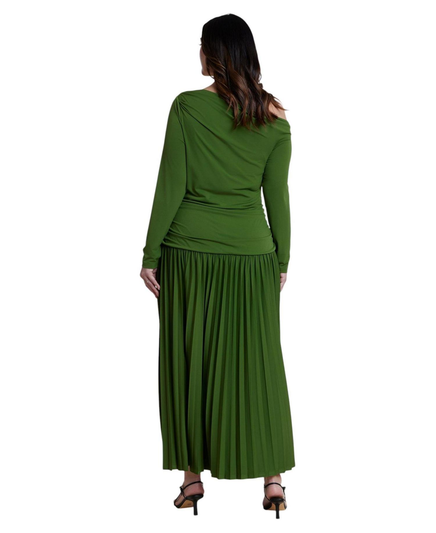 Plus Size Long-Sleeve Drop-Waist One-Shoulder Maxi Dress