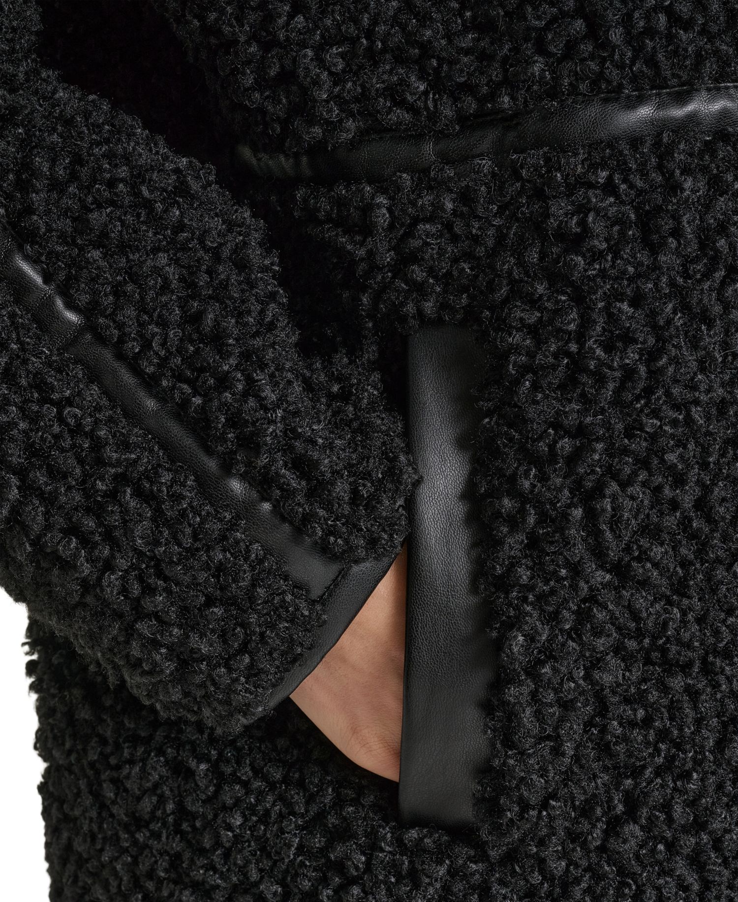 Women's Faux-Leather-Trim Teddy Coat