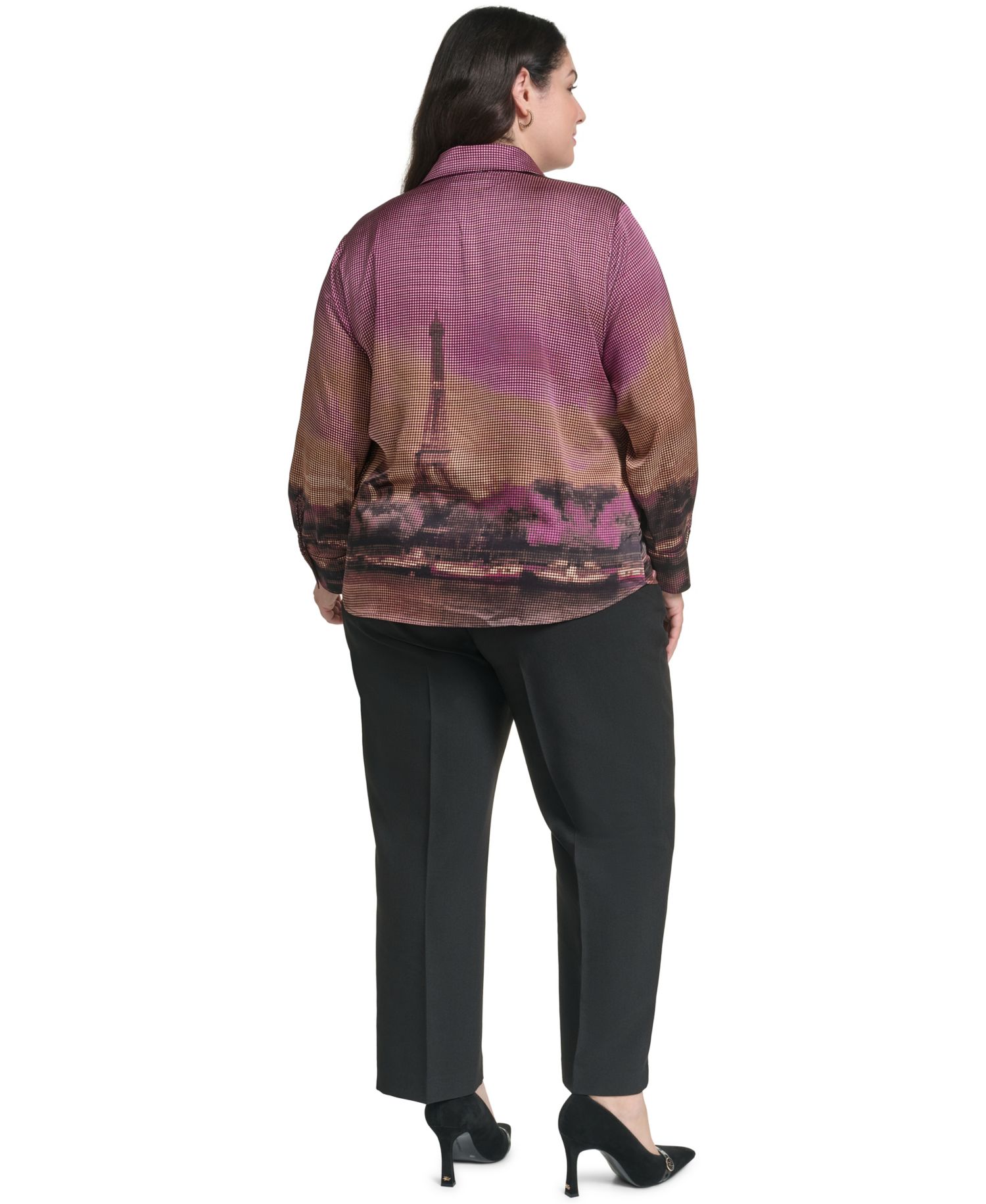 Plus Size Button-Down Collared Long-Sleeve Blouse