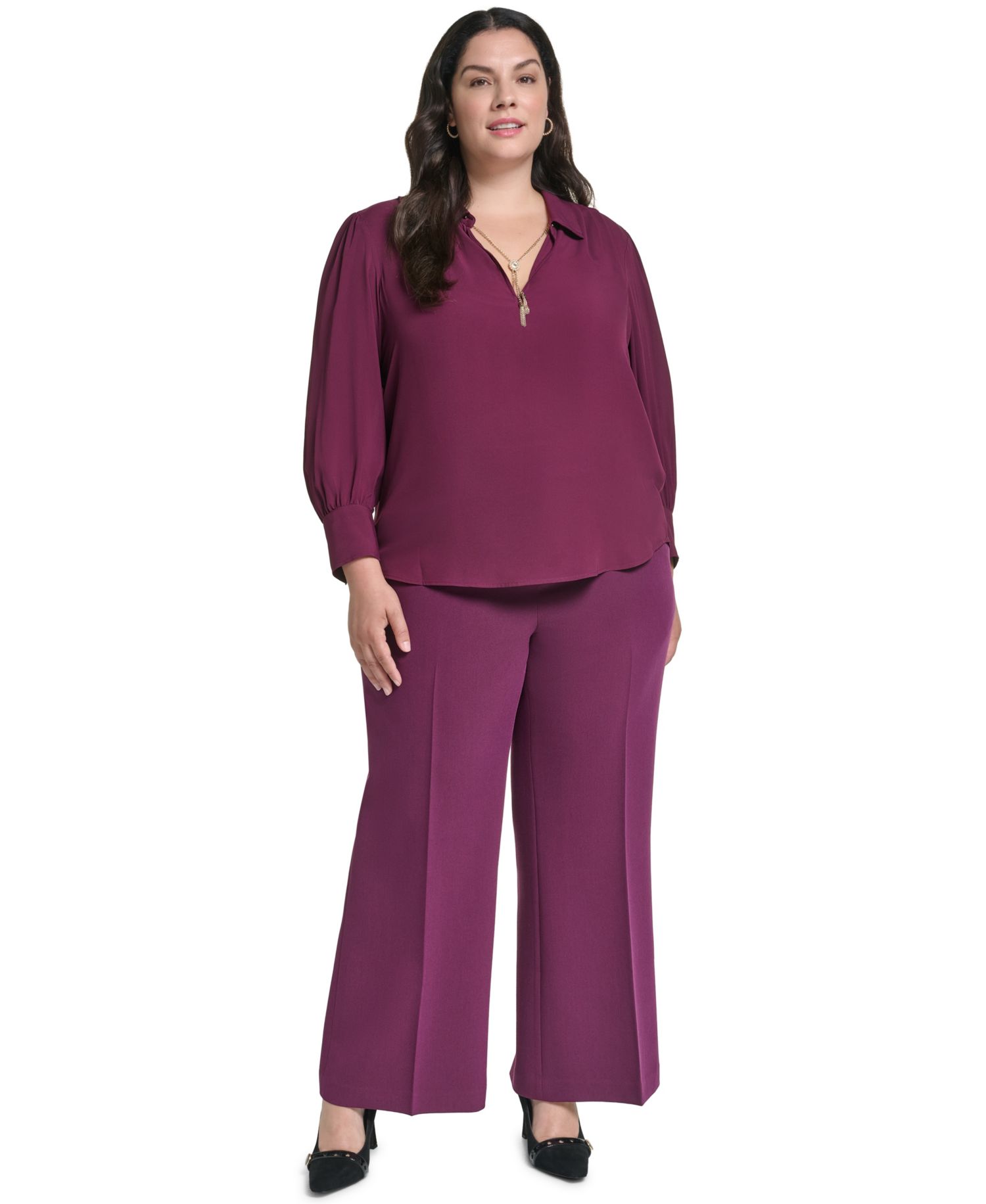 Plus Size Long-Sleeve V-Neck Blouse