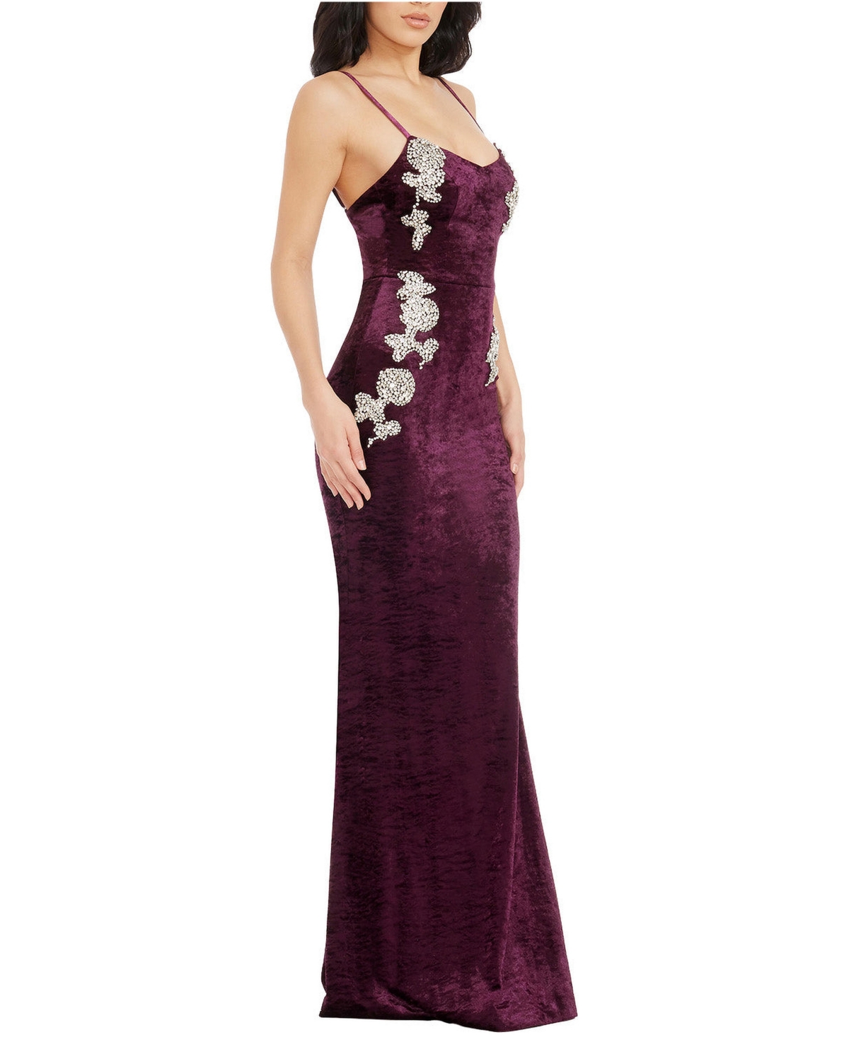 Dress The Population Women's Giovanna Sweetheart Neck Velvet Crystal Applique Mermaid Gown