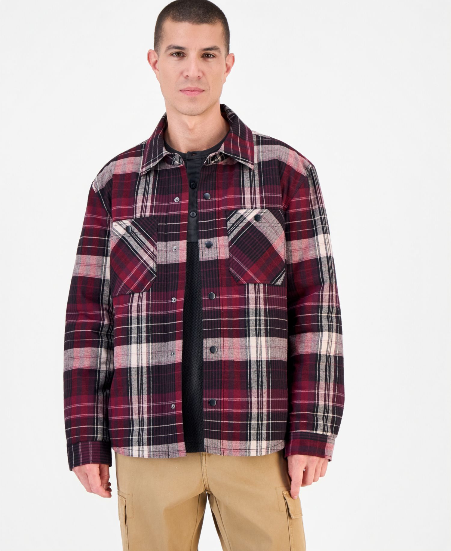 Men's Plaid Button-Front Shirt Jacket