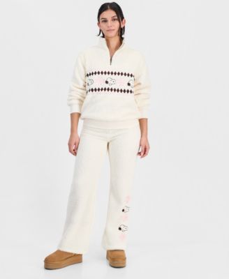 Juniors' Snoopy Quarter-Zip Sherpa Pullover Top and Pants