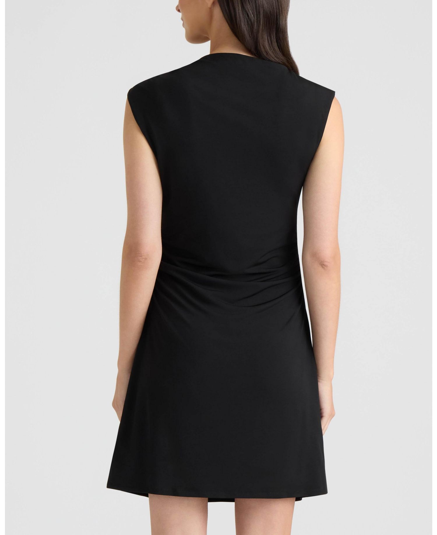 Women's Asymmetrical Neckline with Metallic Trim Sleeveless Mini Dress