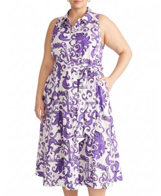 Plus Size Adelaide Sleeveless Collared Linen-Blend Midi Shirtdress