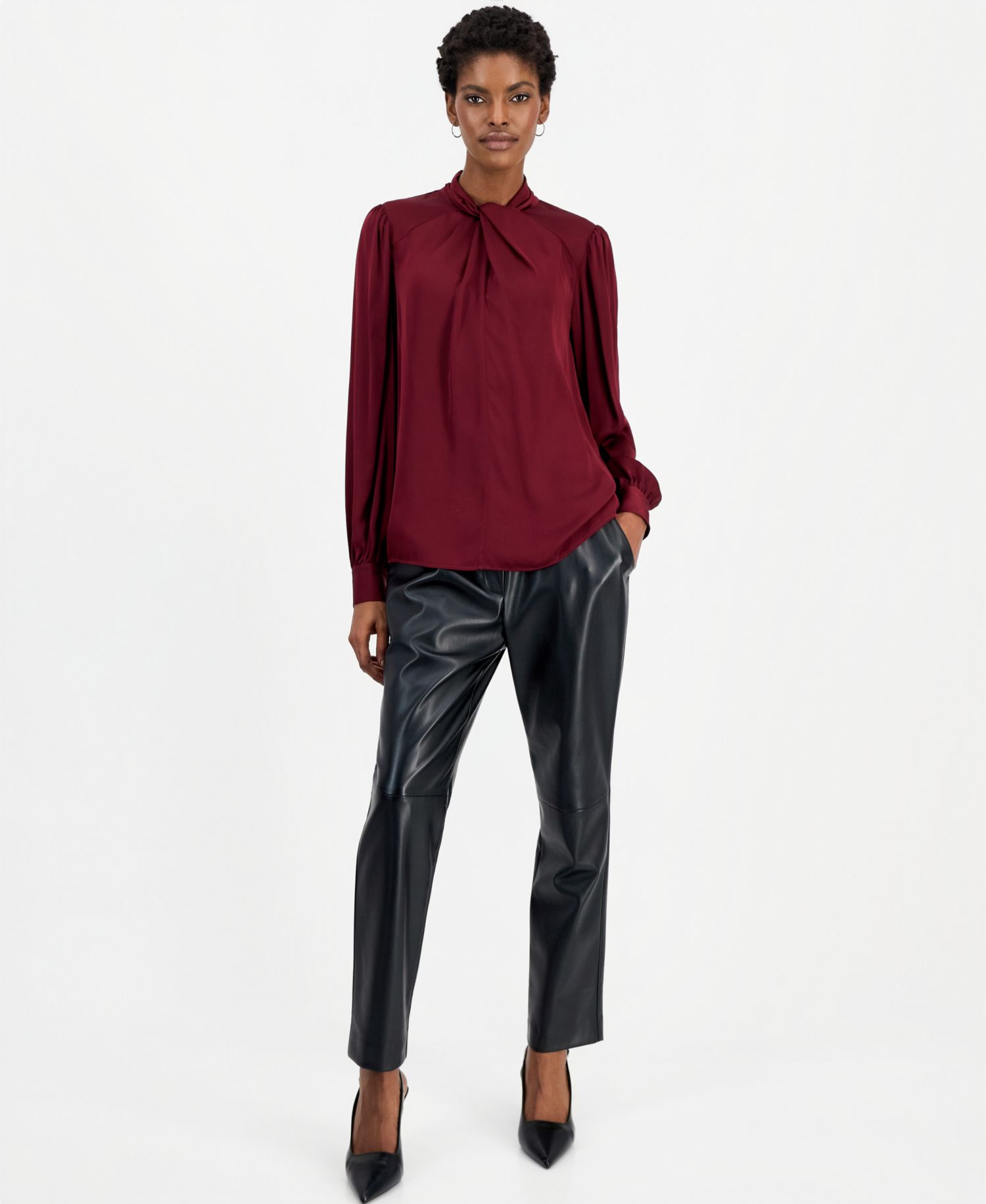 Women's Lola Long-Sleeve Satin Twist-Neck Blouse