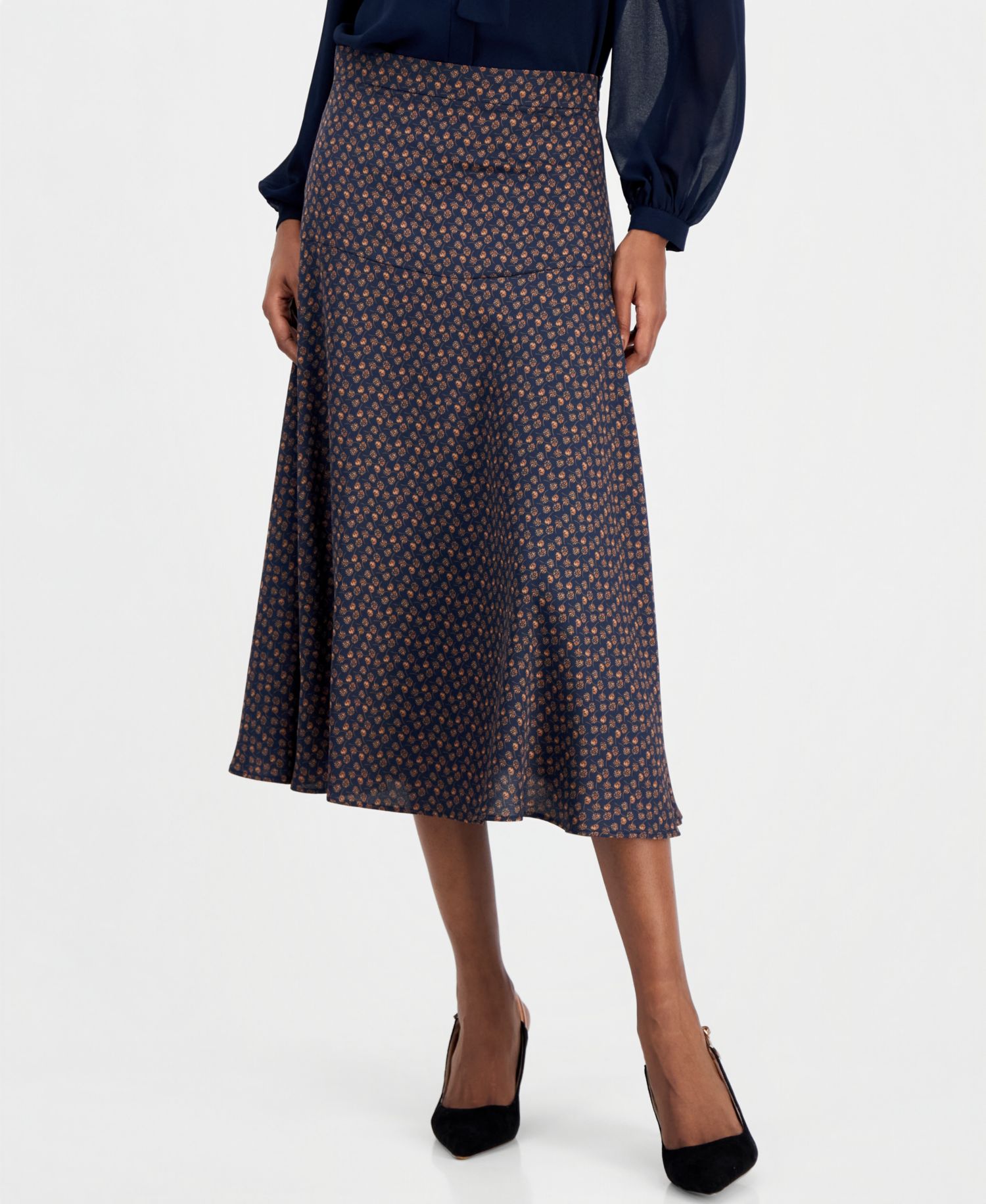 Women's A-Line Midi High-Waisted Skirt