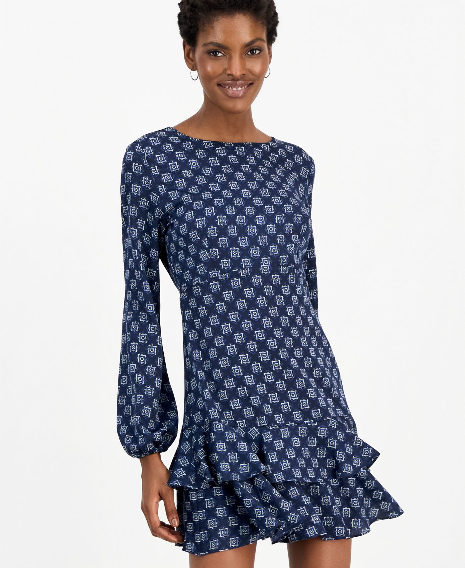 Women's Emmcambra Balloon-Sleeve Geometric-Print Mini Dress