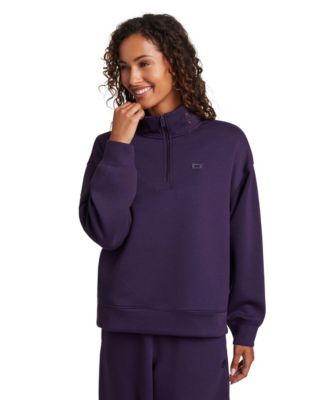 Women's Double Knit Cropped Half Zip Long-Sleeve Sweatshirt