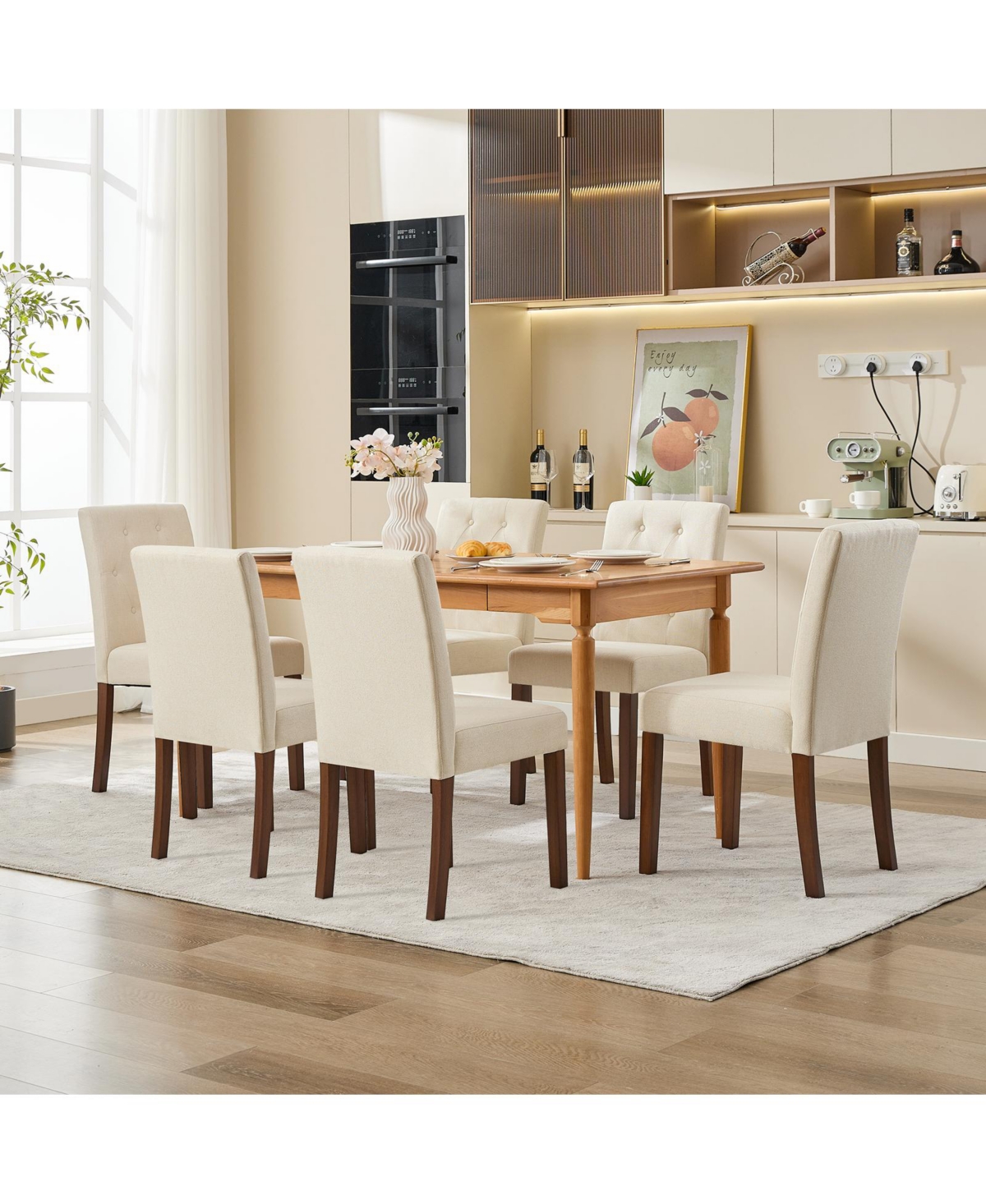 homfan Set of 2 Modern Upholstered Dining Chairs, High Back Parsons Design, Fabric Padded Seat, Wooden Legs, for Kitchen, Dining Room, Living Room