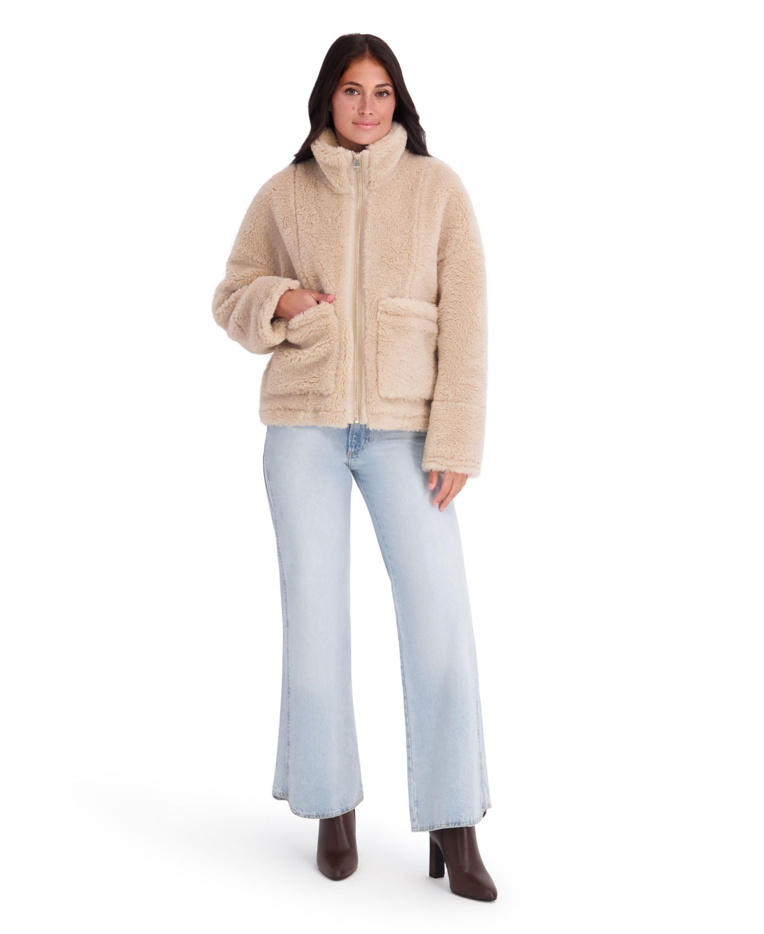 Women's Faux Fur Funnel Neck Short Jacket