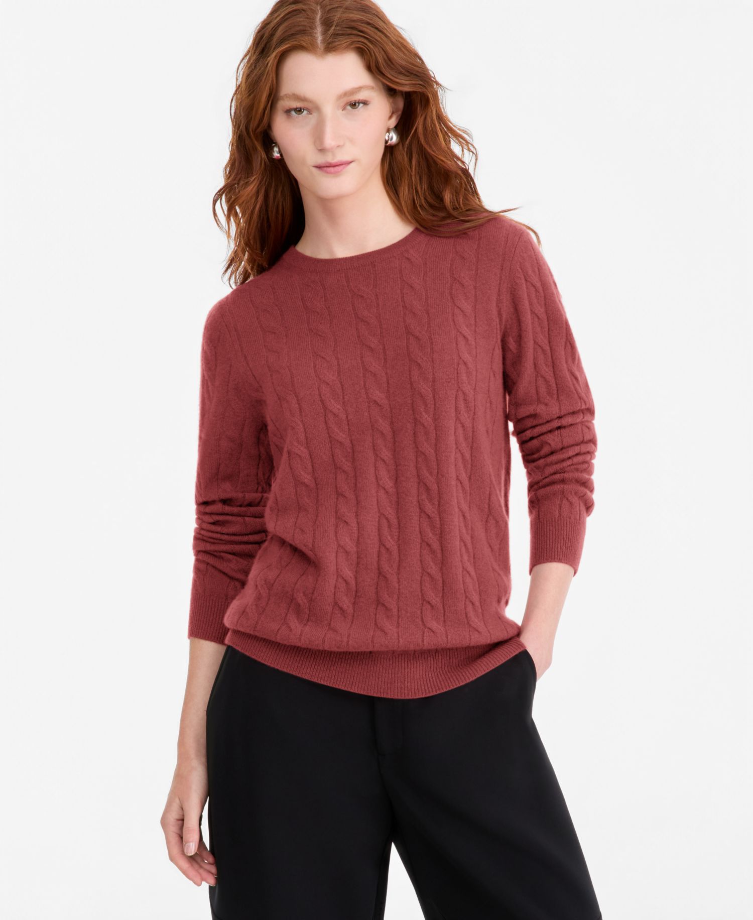 Petite Cable-Knit Crewneck 100% Cashmere Sweater