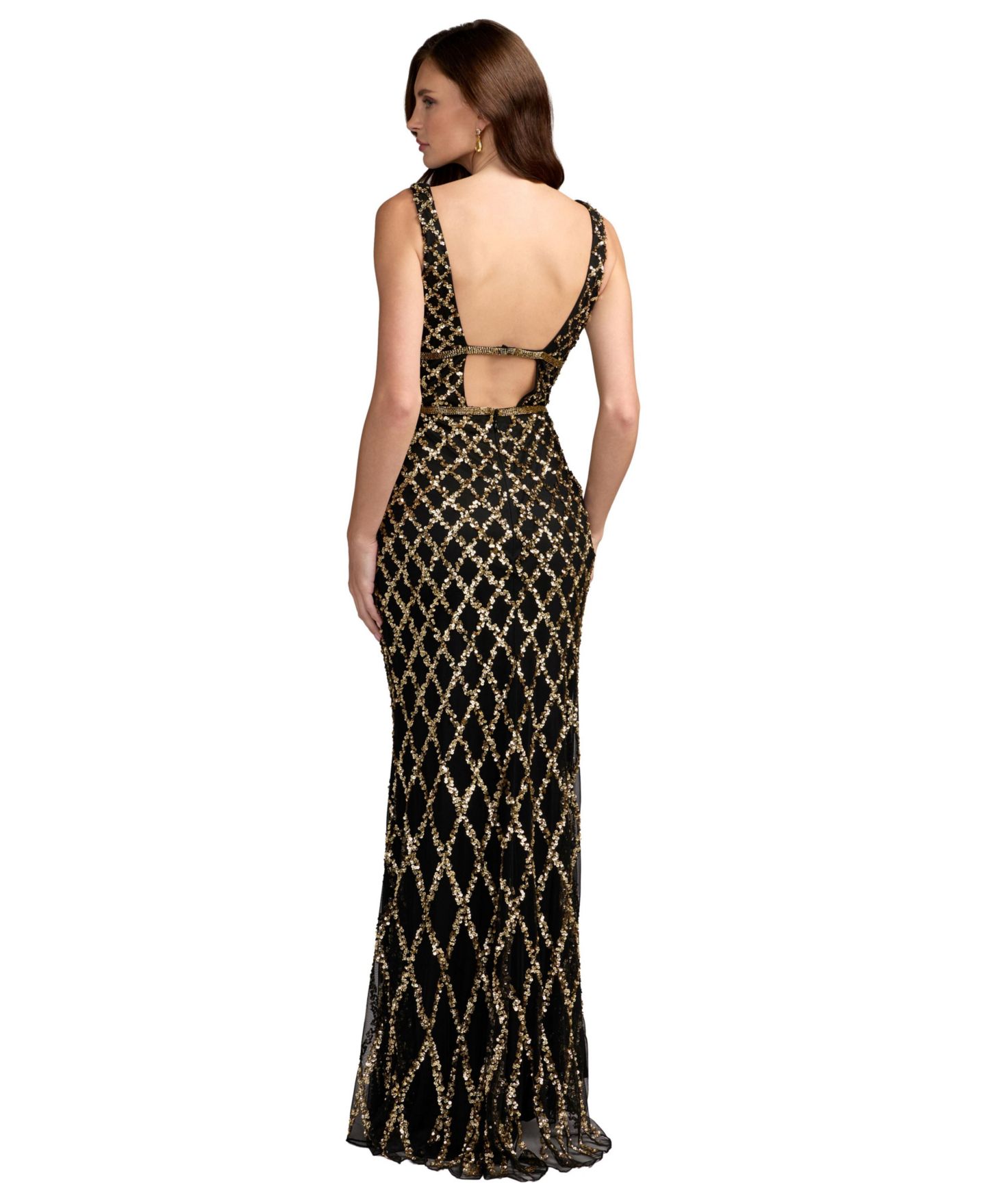 Женские платья Mac Duggal Sequined Plunge Neck Sleeveless Column Gown, цвет: Чёрный — фото 2