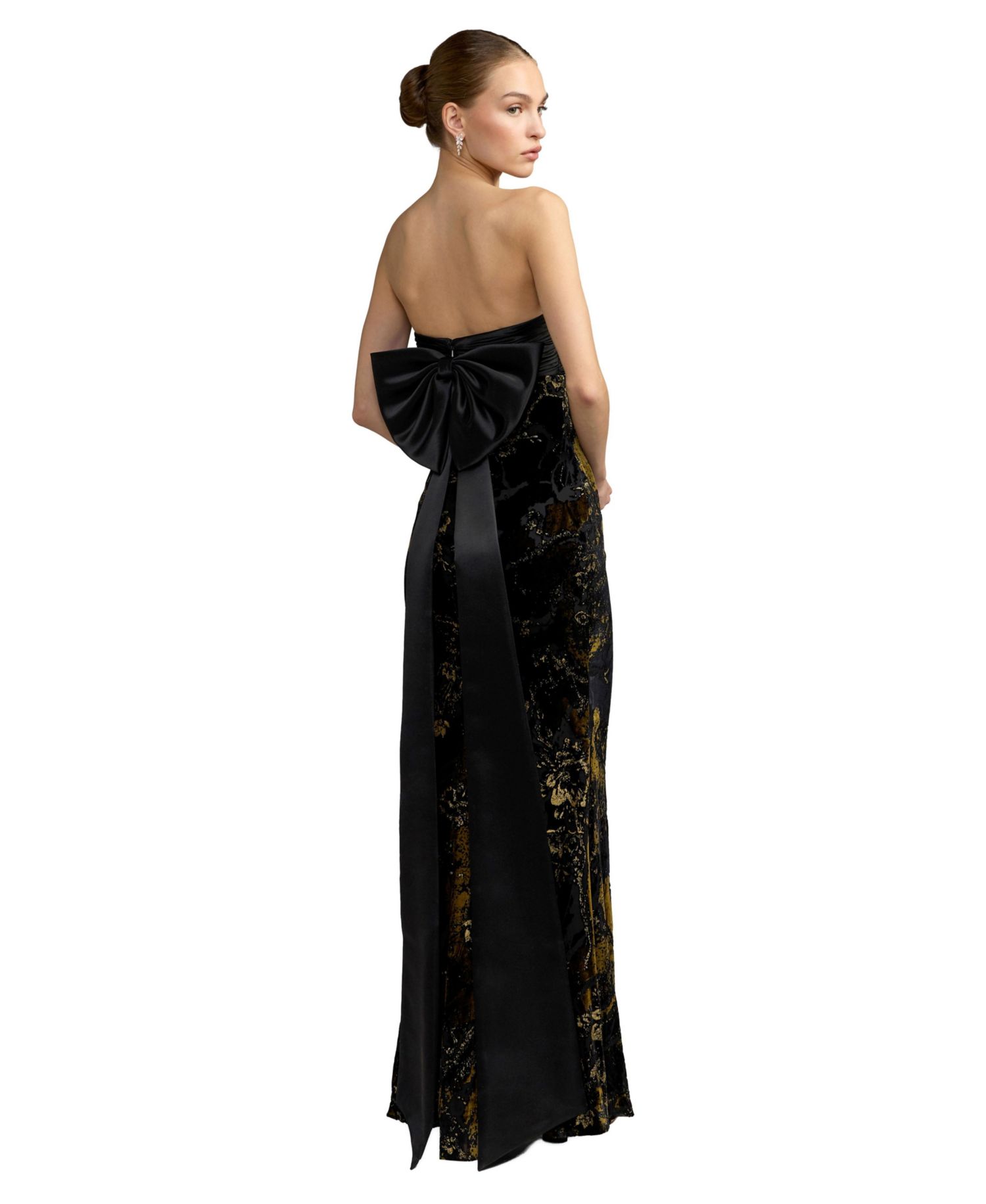 Women's Floral Velvet Strapless Gown