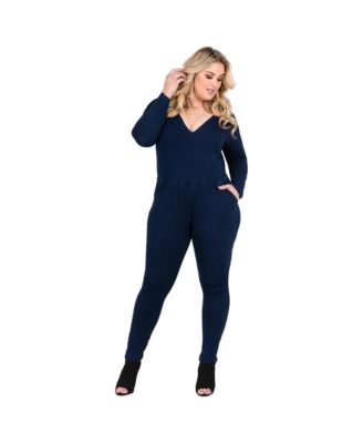 Plus Size V-Neck Long Sleeved Tencel Denim Jumpsuit